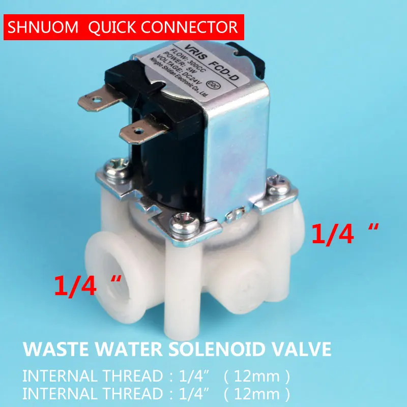 

Internal Thread 1/4" DC24V Waste Water Solenoid Valve 300cc Flow RO Water Purifier FCD-D Electromagnetic Valve Normally Closed