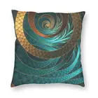 Репсовый кожаный чехол для диванной подушки, с бирюзовыми фракталами, 40x40