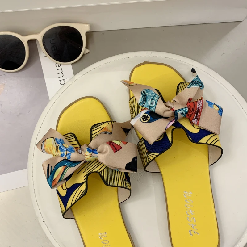 Новинка Сезон лето Модные с бантом Туфли Летние сандалии Тапочки для дома и улицы