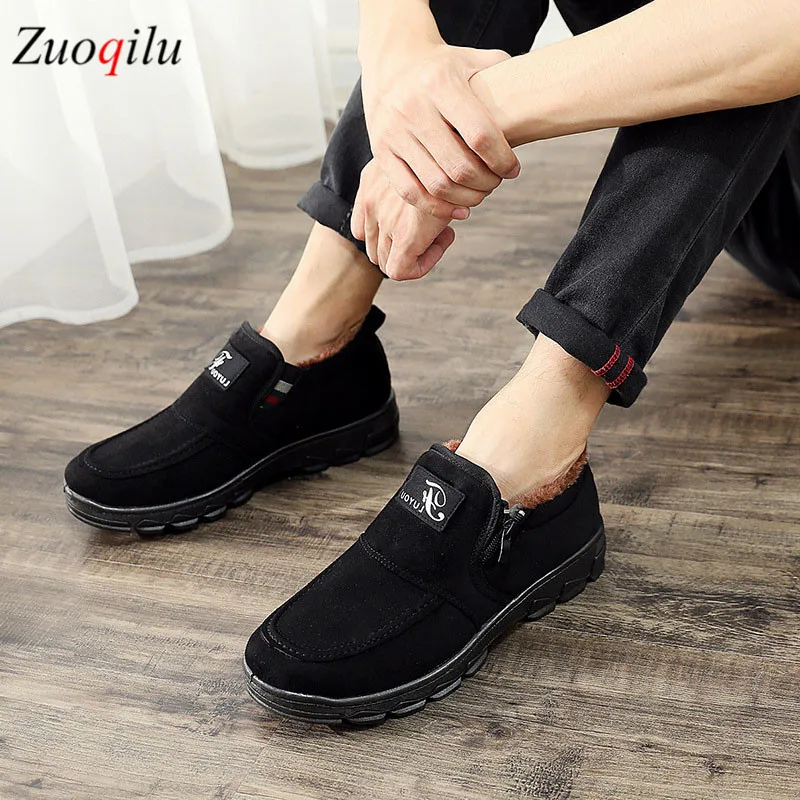 men's boots winter cotton shoes warm thick plush comfortable casual work black snow |