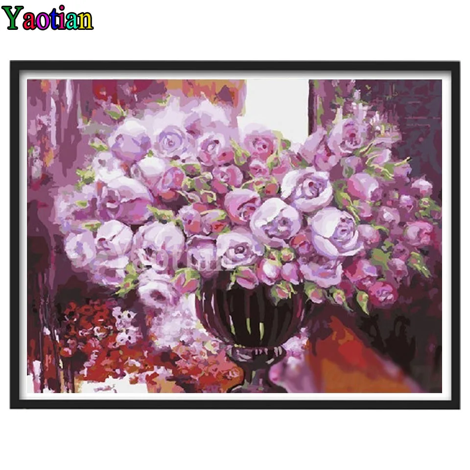 

Rose flower vase art diy Diamond painting 5d cross stitch full square round diamond embroidery mosaic stitch home decor