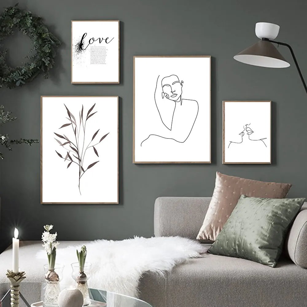 

Canvas Painting Wall Art Fashion Line Quotes Sketch Abstract Nordic Poster and Print Modern Pictures for Living Women Room Decor