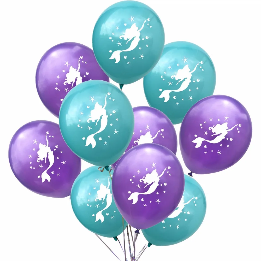 

14pcs mermaid Ariel cartoon disney princess foil balloons 10 inch latex baby girl pink air baloes birthday party decor kids toys