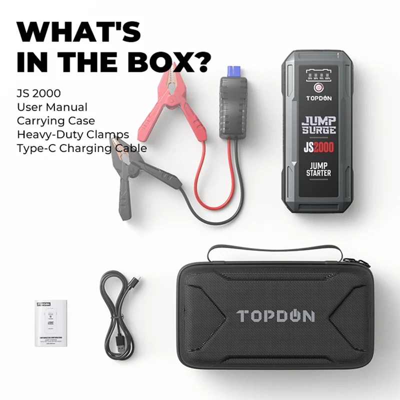 $69.91 TOPDON JS2000 12V Car Jump Starter 20000Mah Batterij Booster Draagbare Power Bank&Batterij Tester Launcher Auto Starting Device