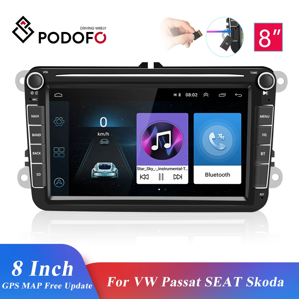 

Автомобильный мультимедийный видеоплеер Podofo, плеер на Android, с 8 "экраном, GPS, Bluetooth, для Seat/Skoda/Passat b5 b6 /Golf 5 6 /Polo, типоразмер 2DIN