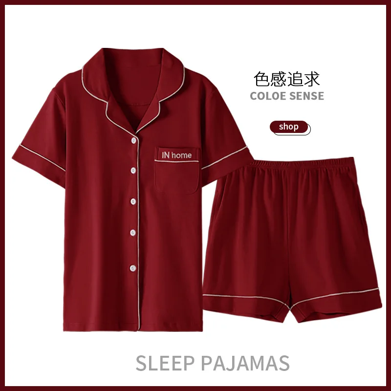 

Ladie's Sleepwear Pajamas Set New Short Sleeve Pant 2 Piece Home Suit Lapel Cardigan Shirt Nightwear Women Pijamas De Mujer