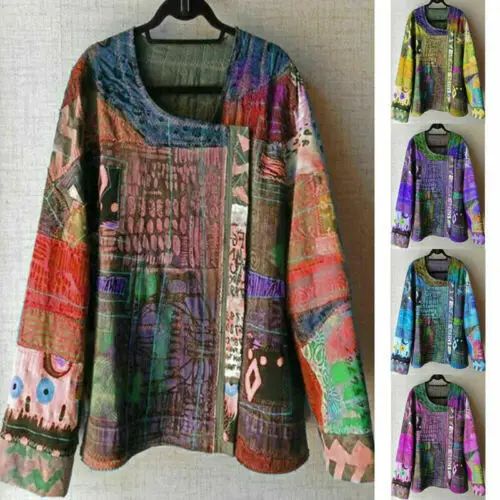 Женская туника с длинным рукавом в этническом стиле цветочным рисунком