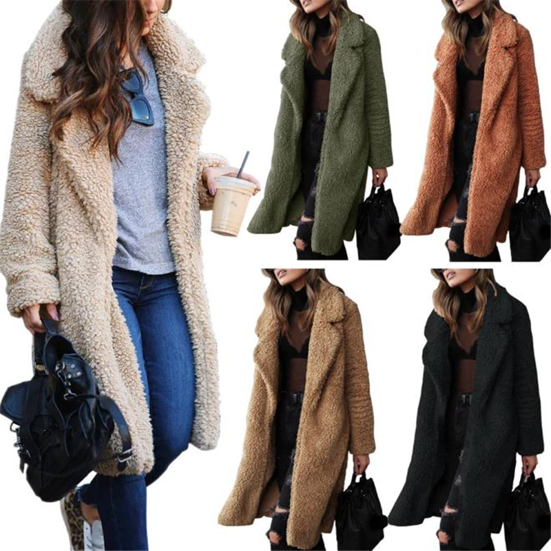 

2022 Faux Fur Coat Cardigan Autumn Winter Women Warm Coat Ladies Overcoat Plush Jacket Female Long Coat Plus Size Outwear