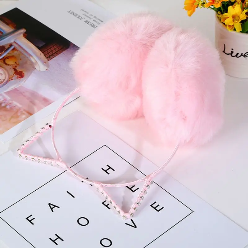 Женские зимние утепленные плюшевые наушники милые стразы повязка на голову с