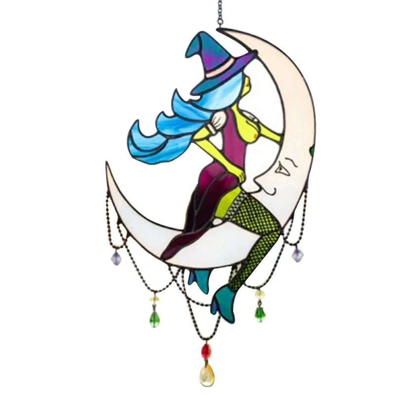 

on Moon Decor Stained Suncatcher Window Hangings Outdoor Wall Art Home Decoration Pendant Suction Cup Hanger