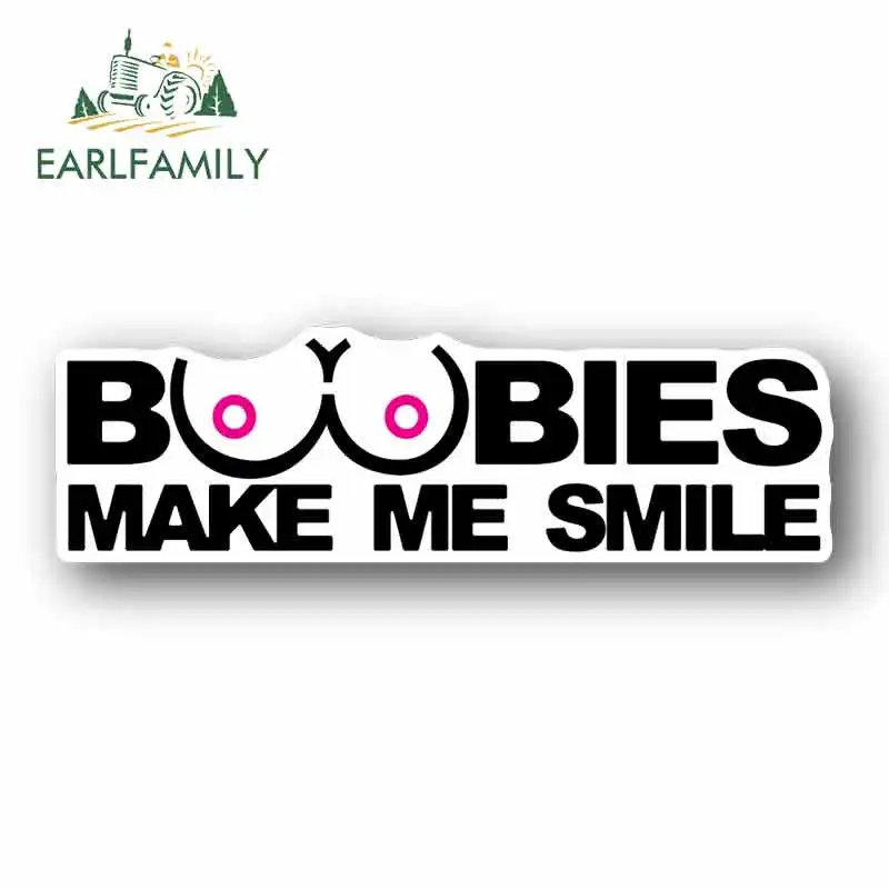 EARLFAMILY 13 см x 4,2 см для BOOBIES MAKE ME SMILE, забавные виниловые наклейки на машину JDM, бампер, багажник, грузовик, графика, водонепроницаемый аниме