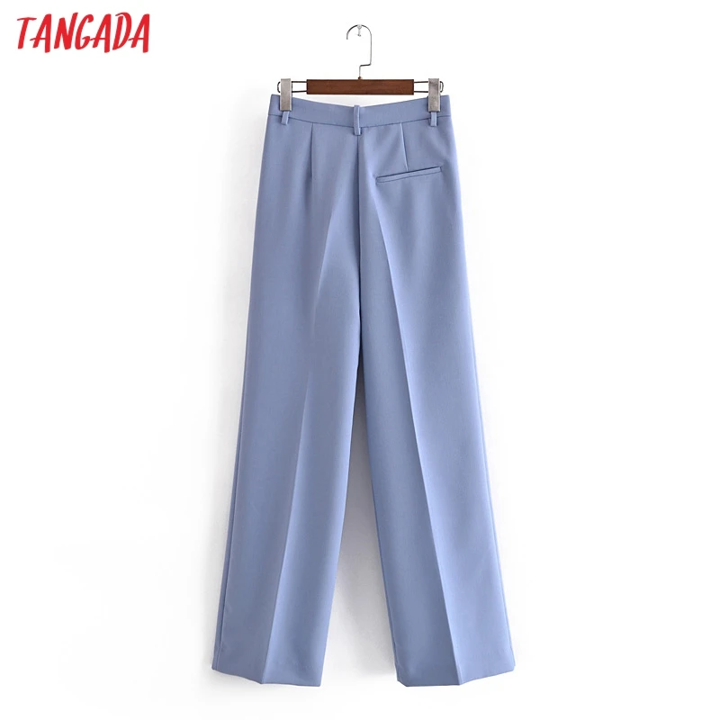 

Tangada Fashion Women Blue Suit Pants Trousers Pockets Buttons Office Lady Pants Pantalon 3H428