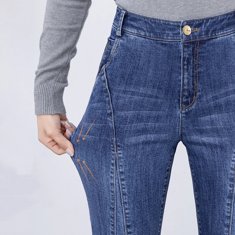 Женские джинсы-клеш YUEY мягкие Стрейчевые джинсы полной длины размера плюс S до 6XL