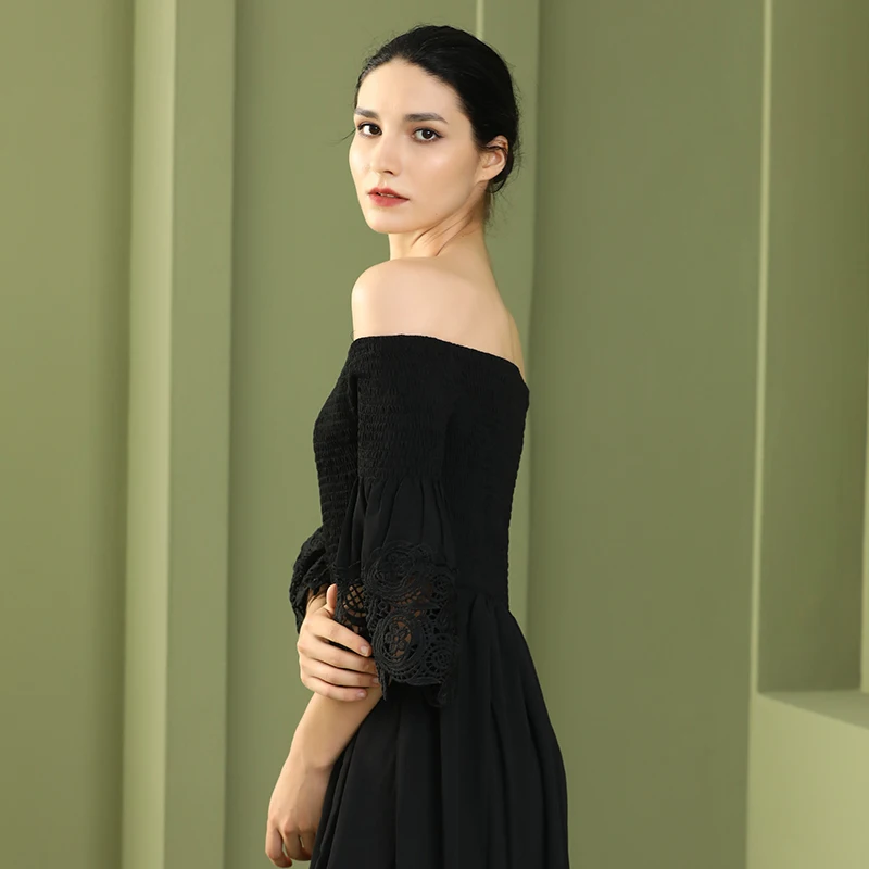 

Off Shoulder Dress Women Sexy Backless Ruched Dresses Party Night Ladies Black Lace Fitted Clothing Elegant Autumn Women Dress