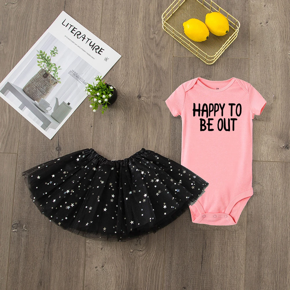 Conjunto de ropa para ni&ntilde;a reci&eacute;n nacida, pelele infantil con falda de tut&uacute; de tul, conjunto de moda de manga corta, 2 uds.-1
