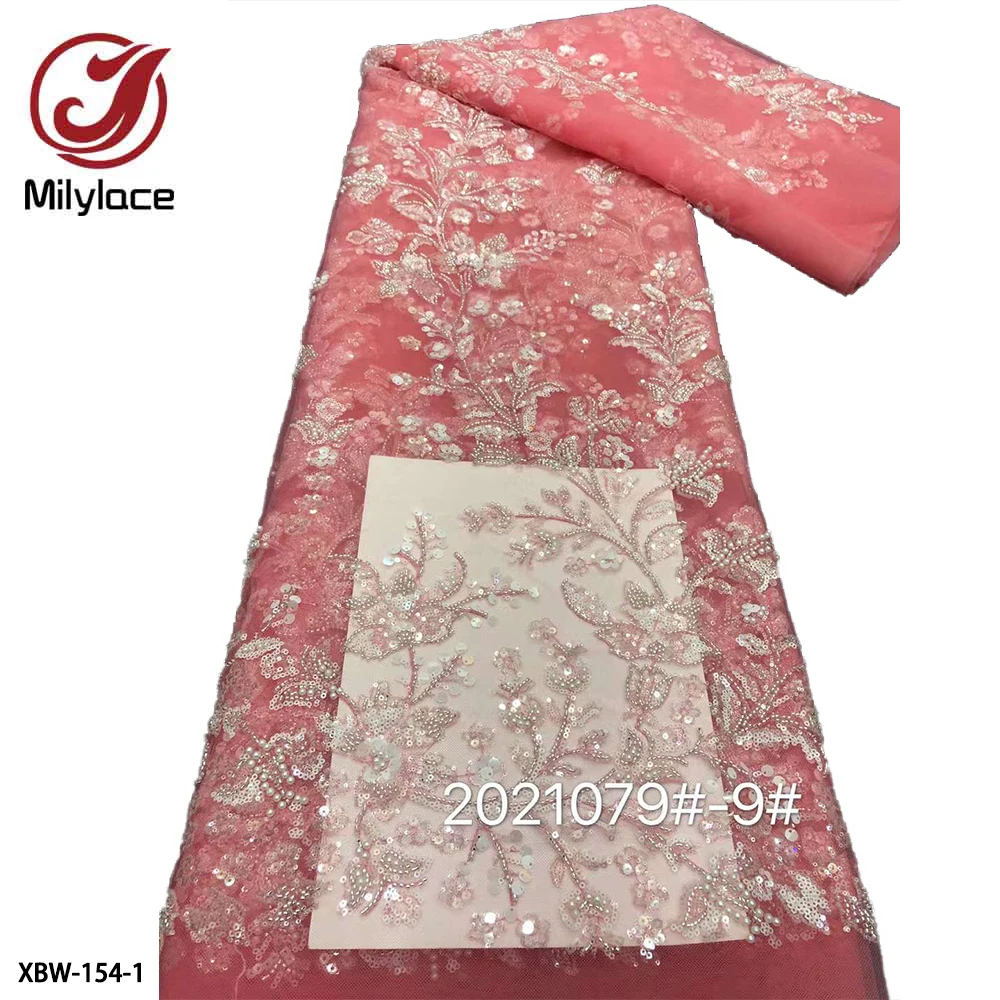 

Quality Guarantee French Tulle Net Lace Fabric with Sequins and Beads African Lace Fabric for Sewing Women Dress XBW-154
