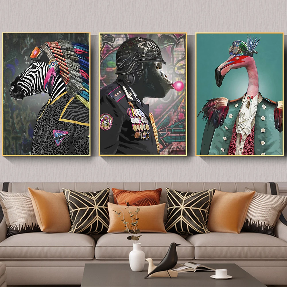 

Abstract Graffiti Wall Art Animal Orangutan Zebra Flamingo Posters Fashion Print Canvas Painting Living Room Kid'S Bedroom Mural