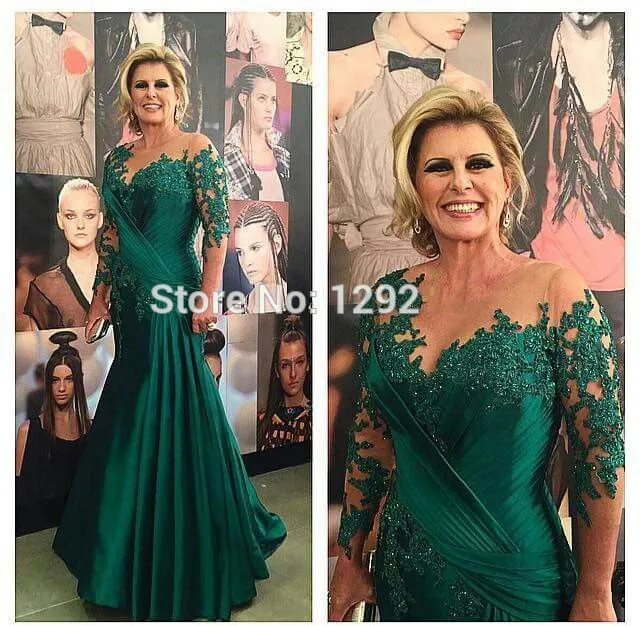 Green Mother Of The Bride Dresses Mermaid 3/4 Sleeves Chiffon Appliques Beaded Plus Size Long Groom For Wedding | Свадьбы и