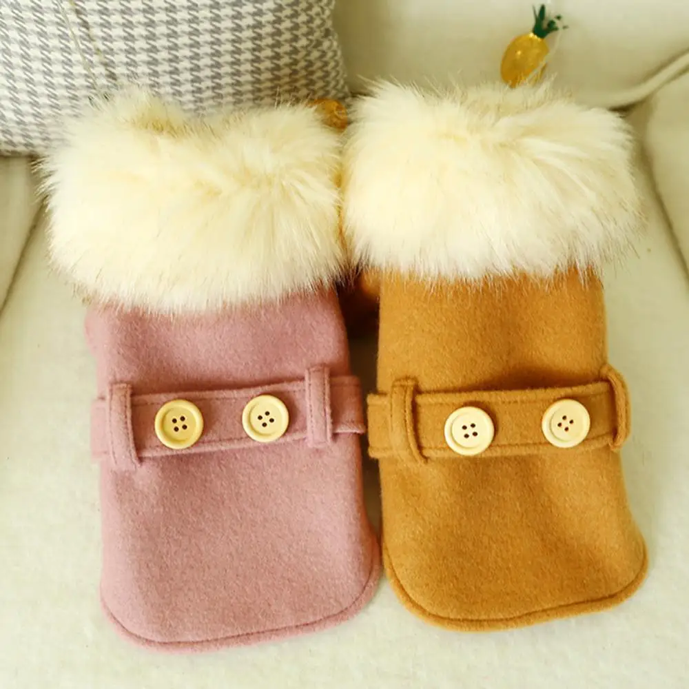 

Pet Cat Plush Collar Solid Color Button Stitching Coat Two-legged Dog Clothes Puppy Jacket Clothes For Pet winter
