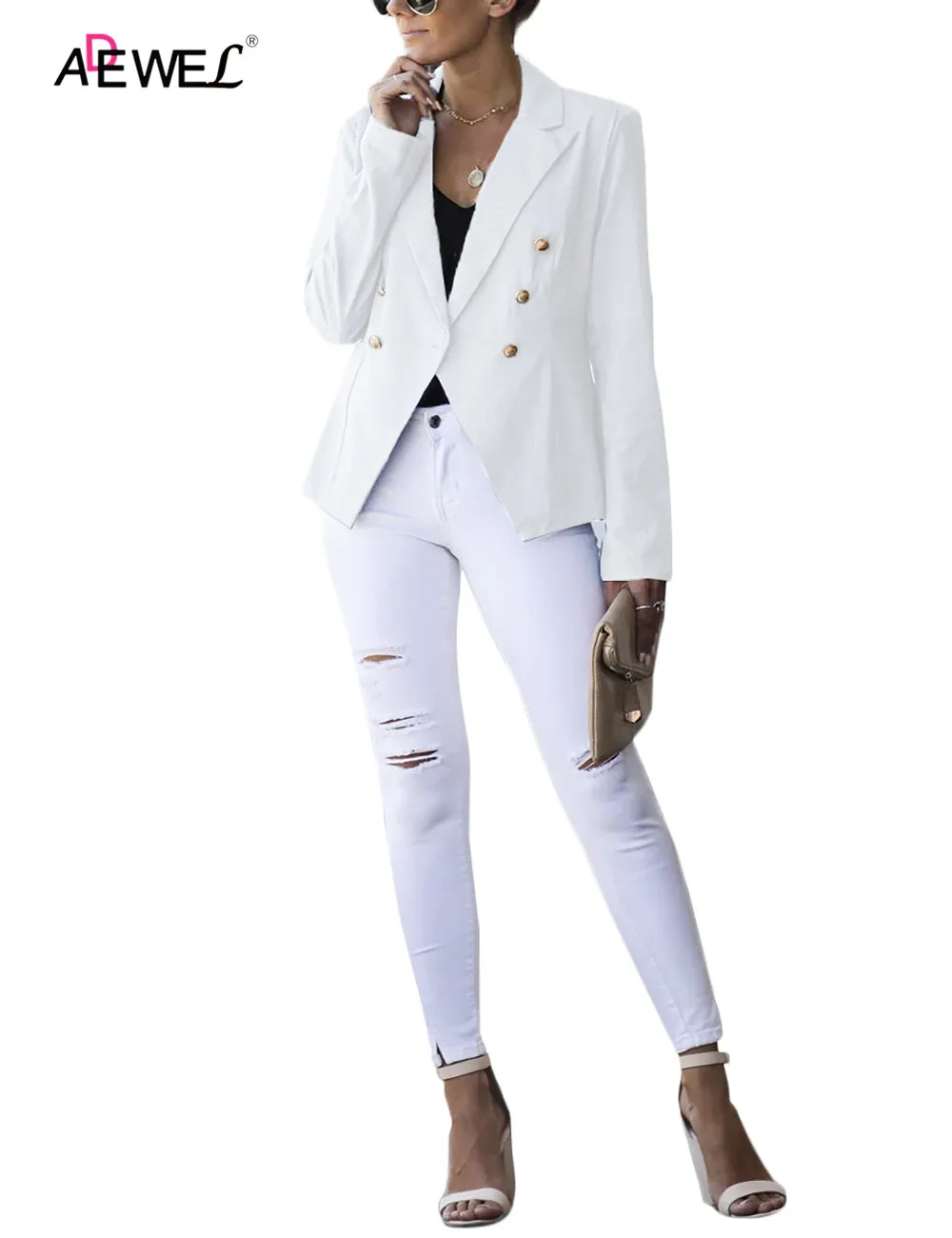 ADEWEL синий Для женщин офисные пальто открытой передней короткий кардиган с