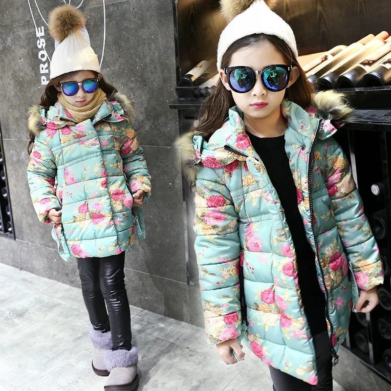 Пуховики для девочек теплая верхняя одежда плотные пальто ветрозащитные детские