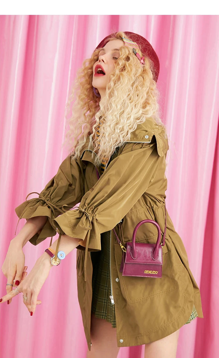 ELFSACK New Women Trench Coats,Fashion Casual Turn-down Collar Hooded Female Trench Coat Autumn Streetwear Clothing