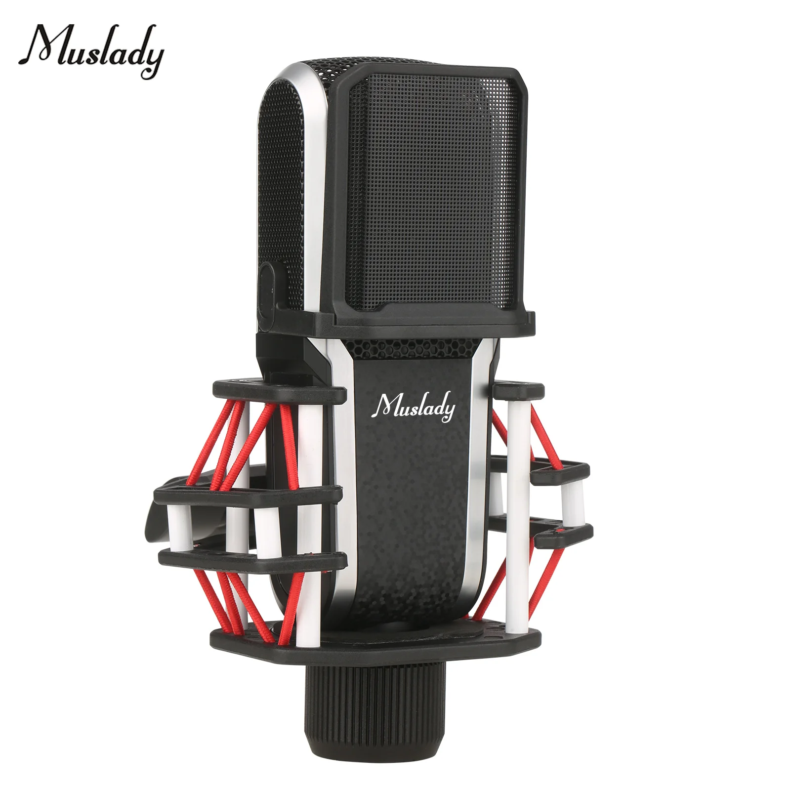

Muslady Condenser Microphone 26mm Diaphragm XLR Studio Cardioid Condenser Mic with Shock Mount Clip Mic Rack Carry Case