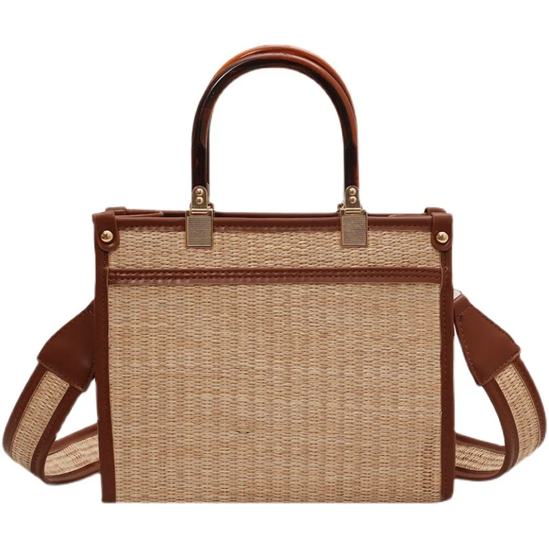 

Fashion Rattan Straw Crossbody Bags with Short Handle for Women 2021 Summer Luxury Trends Purses and Handbags Beach Tote Bags