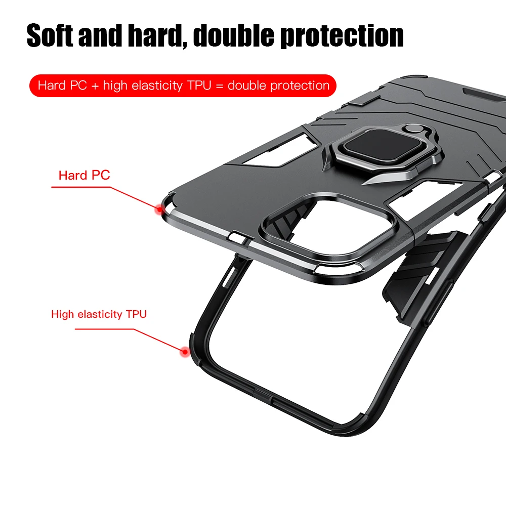 

KEYSION Shockproof Armor Case for iPhone 12 Pro 12 Pro Max Ring Stand Silicone Phone Back Cover for Apple iPhone 12 Mini 12 Pro