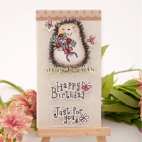 1pc happy hedgehog transparent clear silicone stamp seal cutting diy scrapbook rubber coloring embossing diary decor reusable