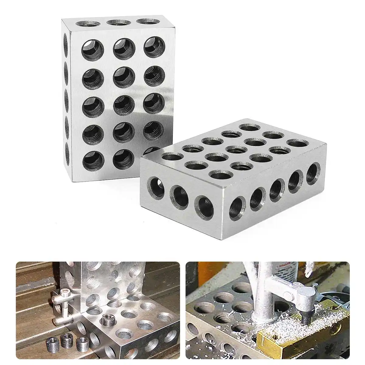 2Pcs Hardened Steel Block 23 Holes Parallel Clamping Block Lathe Tools Precision 0.005mm for Machine Tool 1 x 2 x 3inch