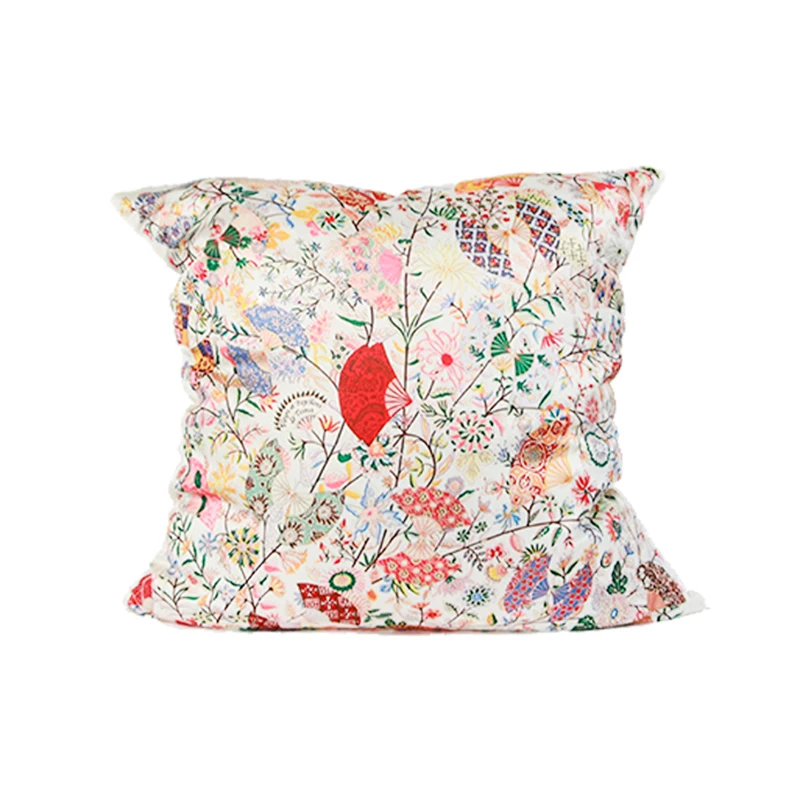 

American Style Silk Material Fans Cushion Pillow Cover Flower Embroidered Pillow Living Room Sofa Bed Decoration 48X48cm