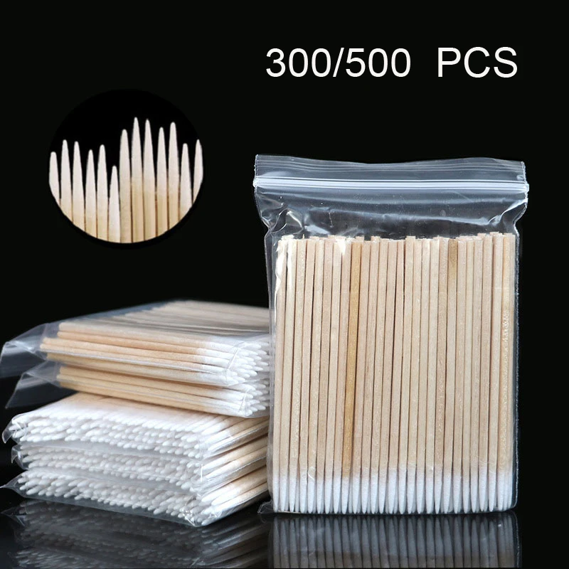 

300pcs Micro Wood Cotton Swab Tatoo Microblading Cleaning Wooden Sticks Cosmetic Cotton Brush Buds Tip Eyelash Extension Tools