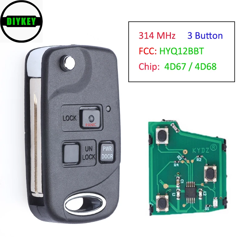 Раскладной дистанционный ключ DIYKEY для Lexus EX330 RX330 2004 2005 2006 2007 -FCC: чип HYQ12BBT 4D67 / 4D68 |