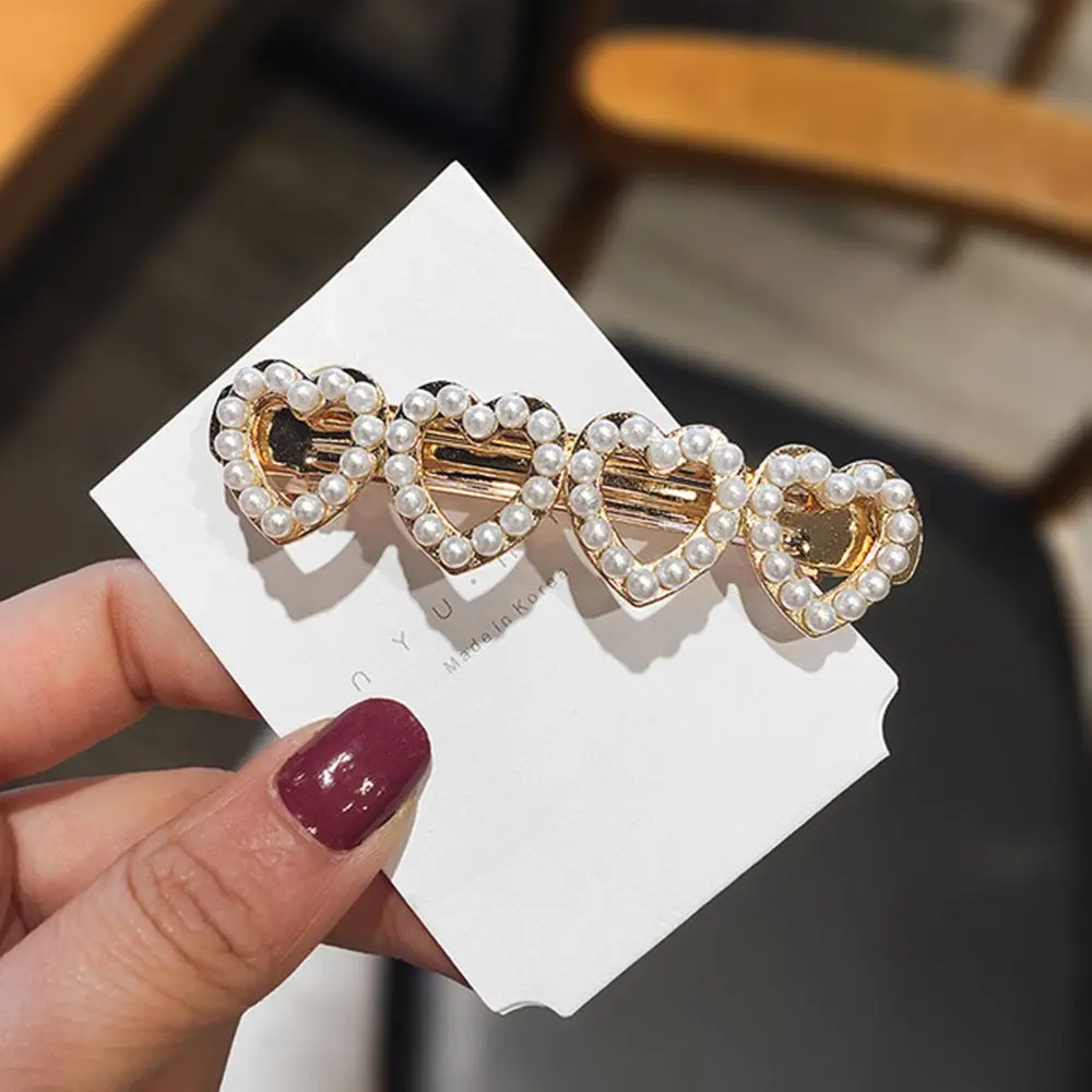 Милые металлические клипсы для волос с сердечками золотые серебряные полые