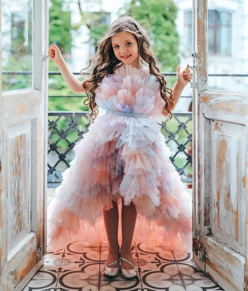 

Милое Пышное Платье для девочки, держащей букет невесты Свадебная вечеринка платье неравномерной длины с фатиновой юбкой, детское платье д...