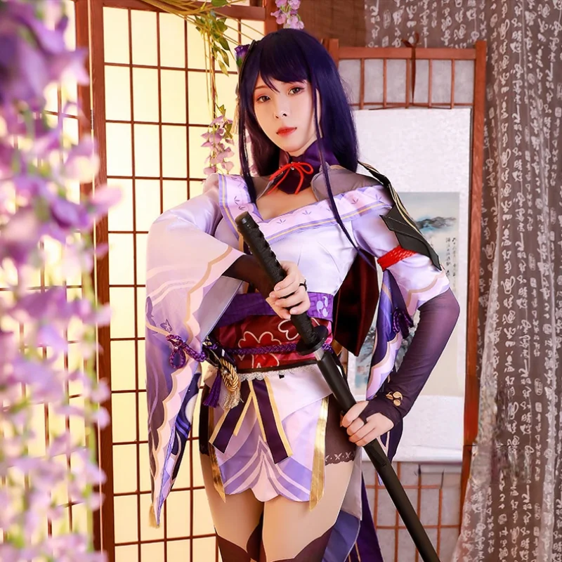 

Game Genshin Impact Shogun Cosplay Costume Wigs Shoes Dress Party Outfit Uniform Women Halloween Carnival Costumes