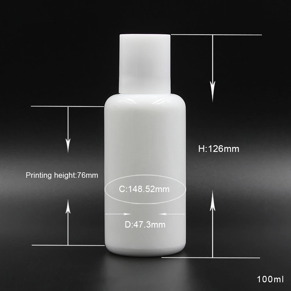 

Empty essential oil bottle 100ml, round glass serum bottle with plastic inner stopper, glass opal pearl white lotion bottle