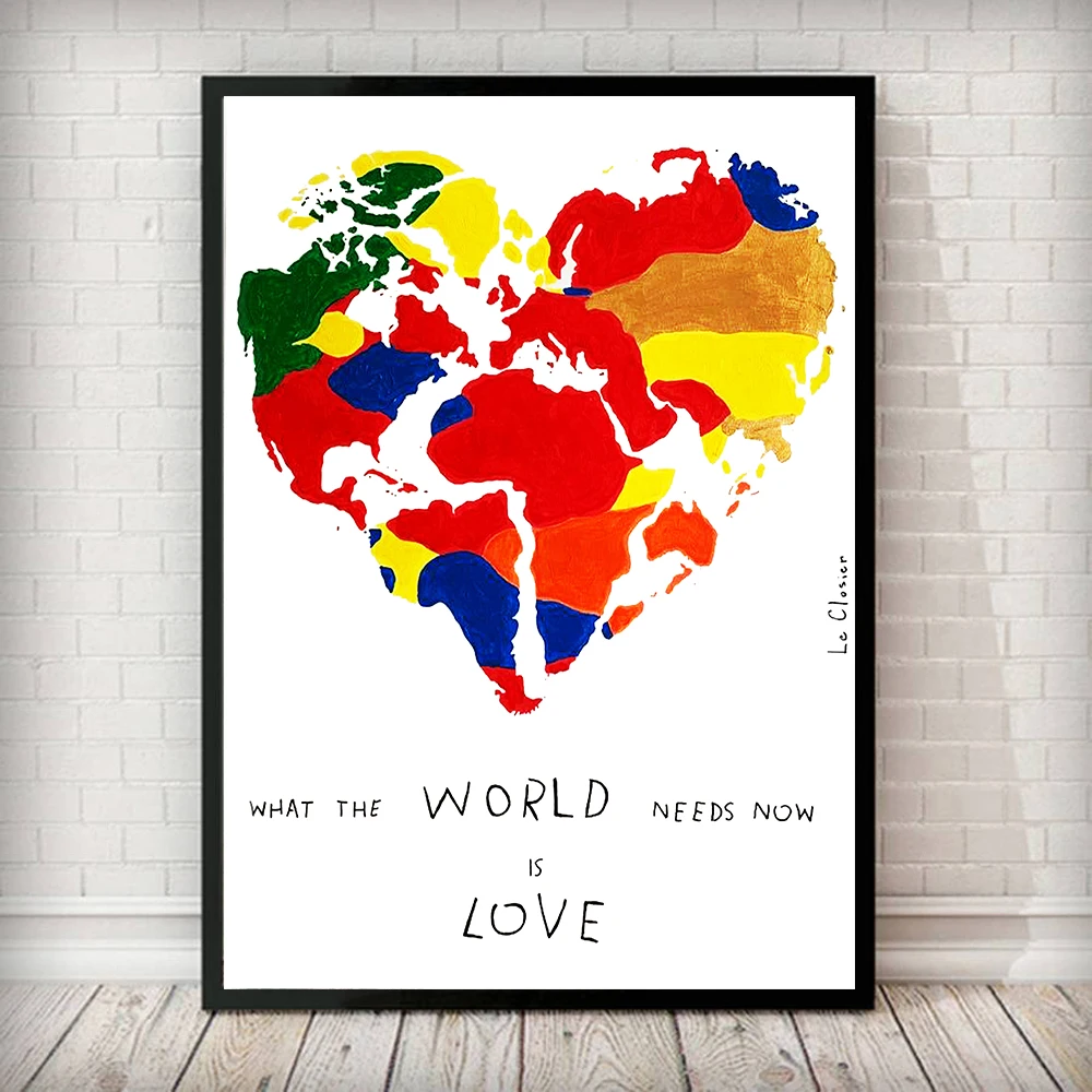 Настенный плакат Картина на холсте What World need Now is Love красочная карта мира