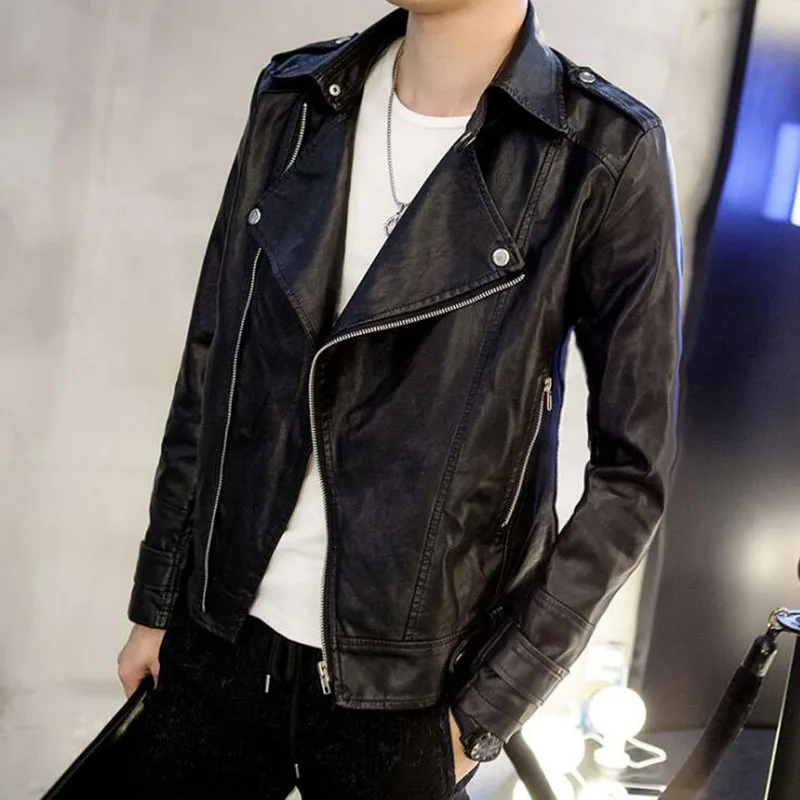 

Осень 2022, модная мужская приталенная мотоциклетная байкерская куртка, повседневная кожаная куртка для мужчин, новая кожаная мужская куртка