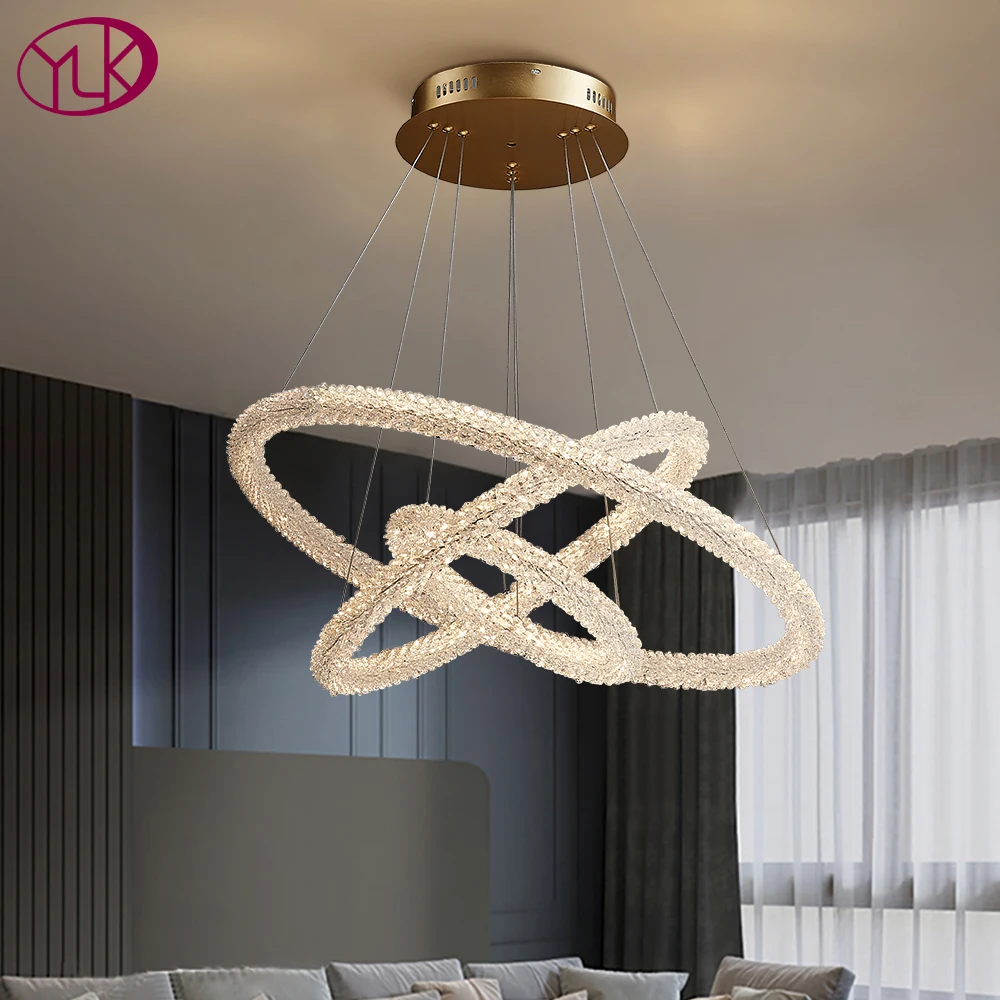 Современный led Люстра для Гостиная три кольца с украшением в виде кристаллов