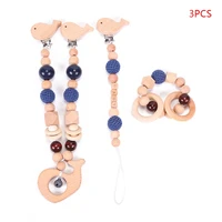 3 pcsset baby pram pendant rattle pacifier chain clip bracelet infants shower gifts wooden teether nursing chewing toys