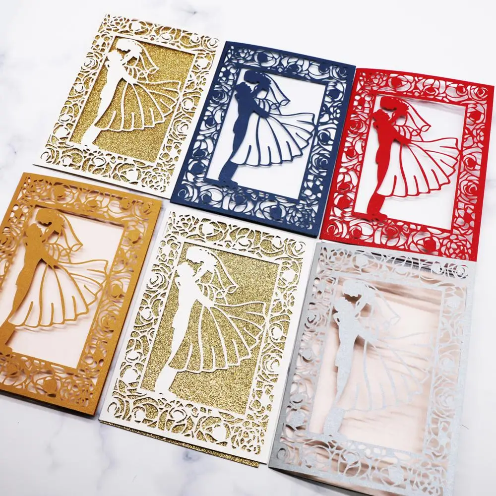 

30pcs/lot Bride&Bridegroom Design Wedding Invitations Card Laser Cut Wedding Card Wedding Party Invite Cards