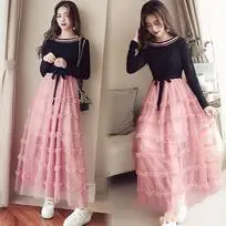 no zip long sleeve Новинка, весеннее платье для беременных с длинным рукавом и вырезом лодочкой, черное лоскутное розовое плиссированное платье с оборками, красивое женское платье - Цвет: no zip long sleeve