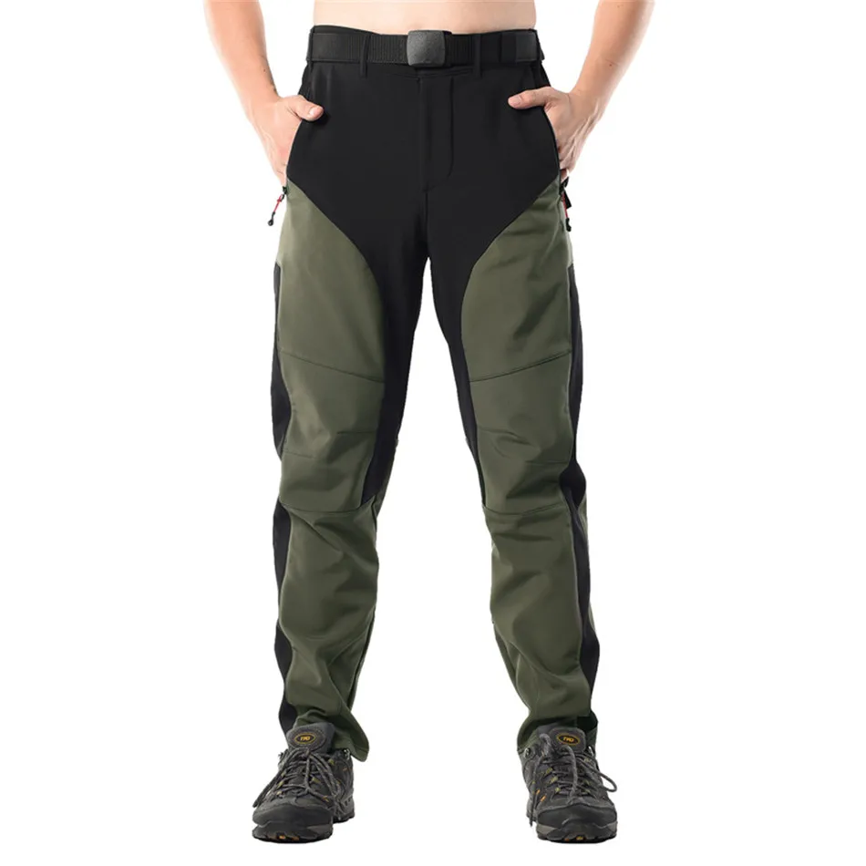 

Outdoor Soft Shell Sports Trousers Plus Fleece Thick Warm Waterproof Ski Hiking Pants Army Green Men's Pants Winter Large Size