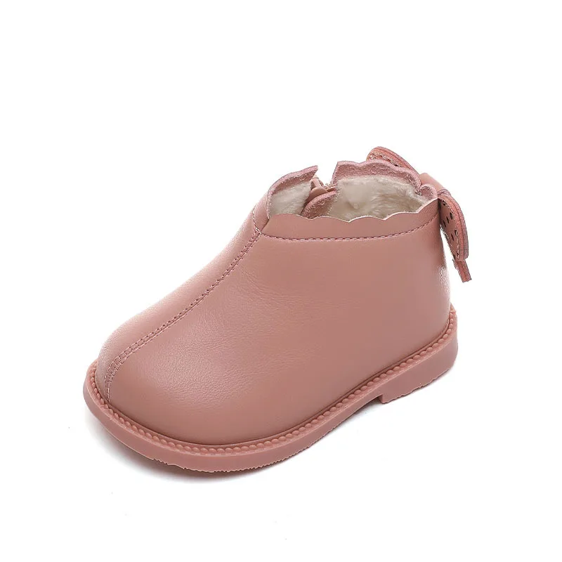 

Sky toyBaby Girls Martin Boots Plus Velet Kids Pink Princess Shoes Children's Fashion Flat Shoes with Cute Butterfly Shape