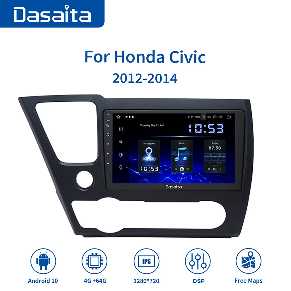Dasaita 9 &quotIPS автомобильный Android 10 0 GPS 1 din радио для Honda Civic 2012 2013 2014 мультимедийная