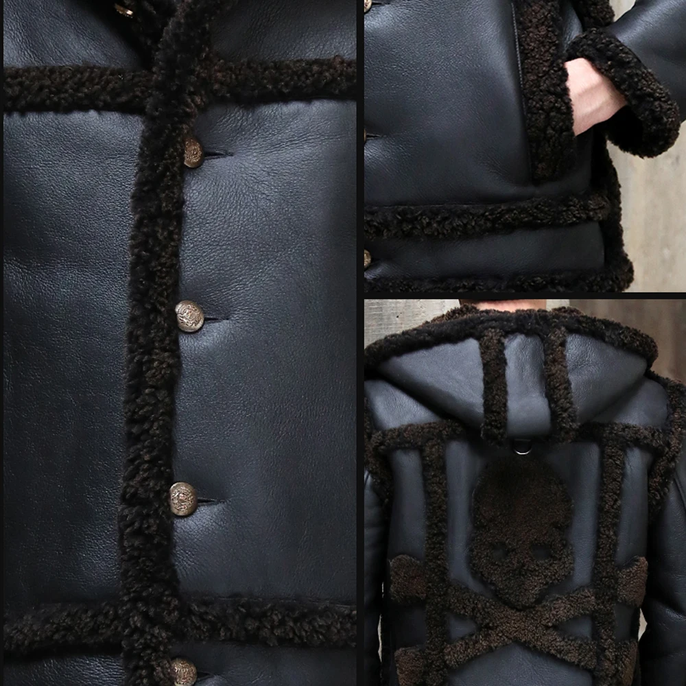 Шуба из овчины с подкладкой из меха овчины Cool Shan с капюшоном и отстегивающимися рукавами для мужчин на зиму.