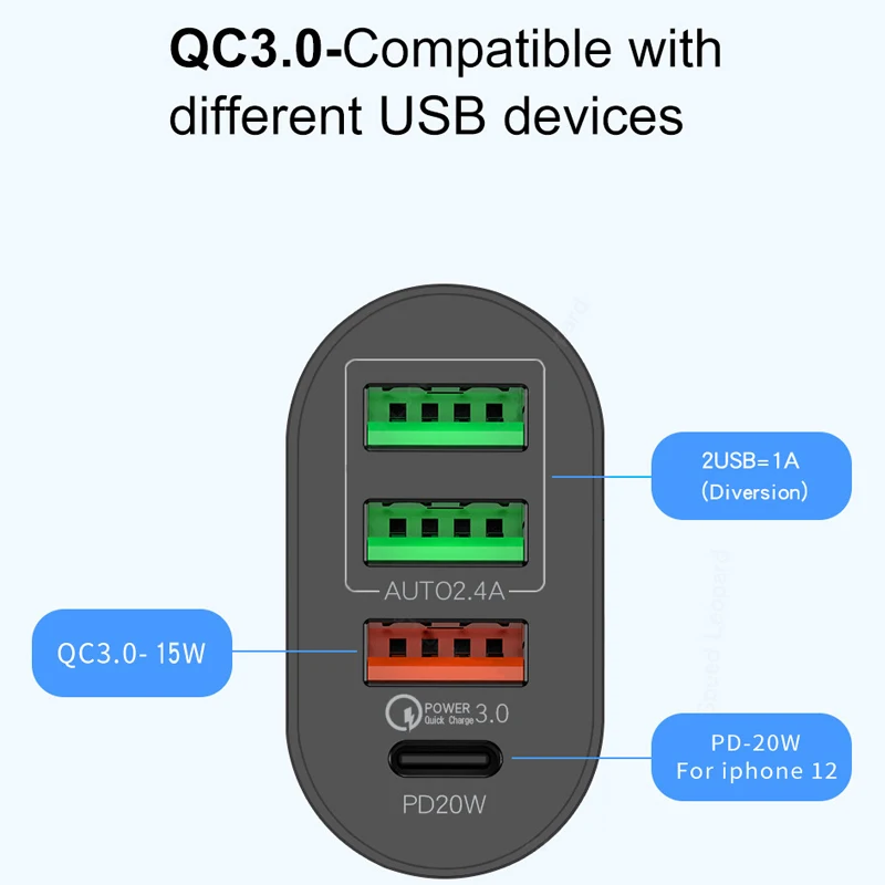 

Lovebay 3ports USB Fast Charging Mobile Phone Charger Multi Port USB Travel Charger With PD Charging Head PD 36W Quick Charger