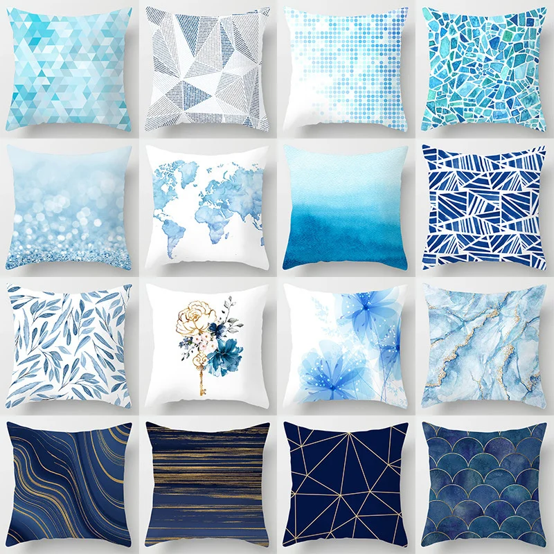 

Modern Minimalist Geometric Marble Pillowcase Home Sofa Pillow Cushion Cover Pillowcase Blue Series 45x45cm